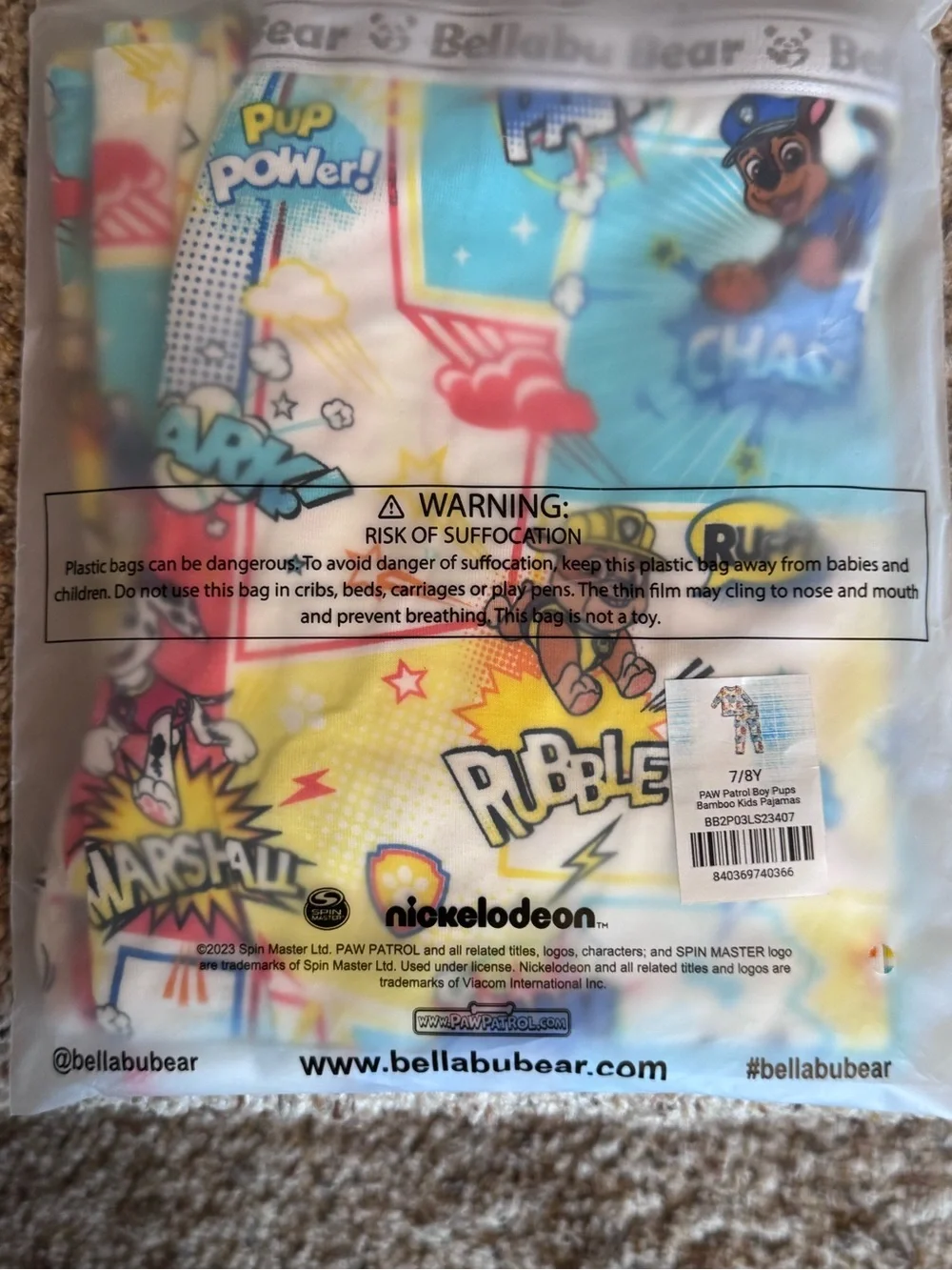 NWT Bellabu Bear Sz. 7/8Y PAW Patrol: Comic Boy Pups Bamboo Kids Pajamas